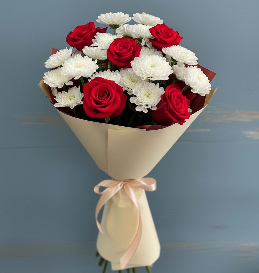 Букет цветов из: Розы и Хризантемы в Чанки