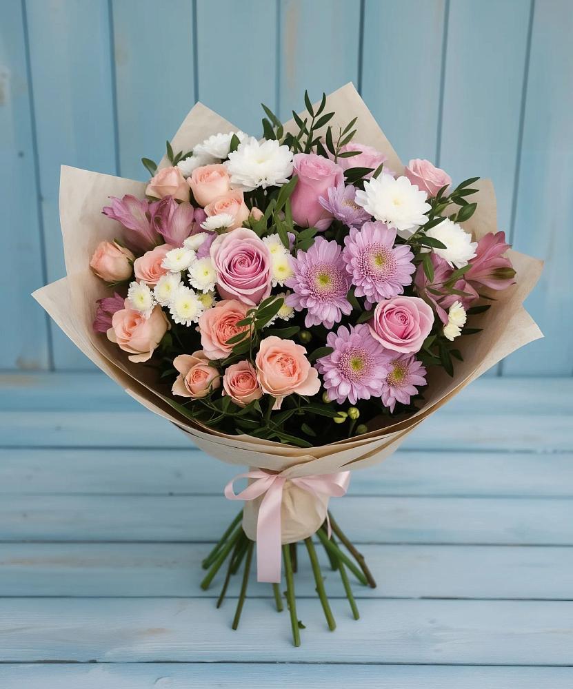 Букет цветов из: Хризантемы, Розы и Альстромерии в Чанки