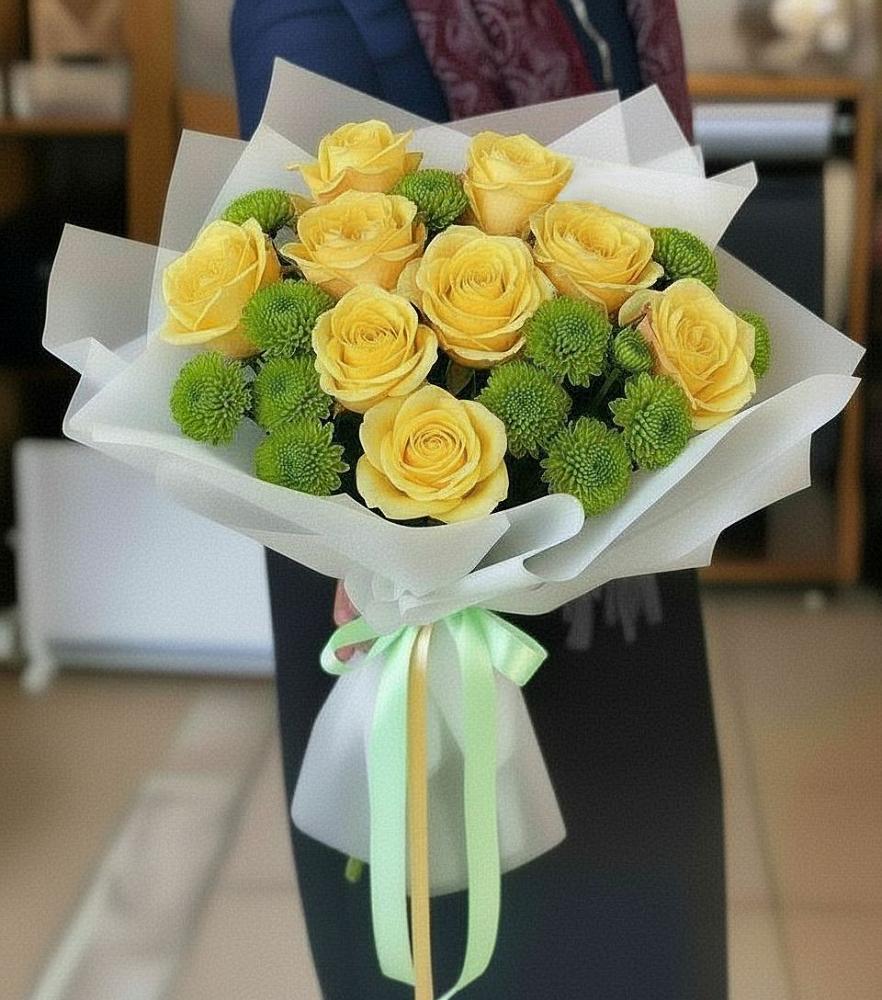 Букет цветов из: Хризантемы и Розы в Чанки