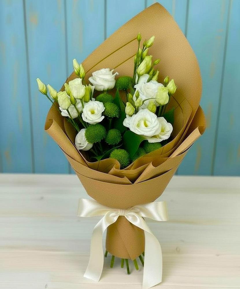 Букет цветов из: Хризантемы и Лизиантусы в Чанки