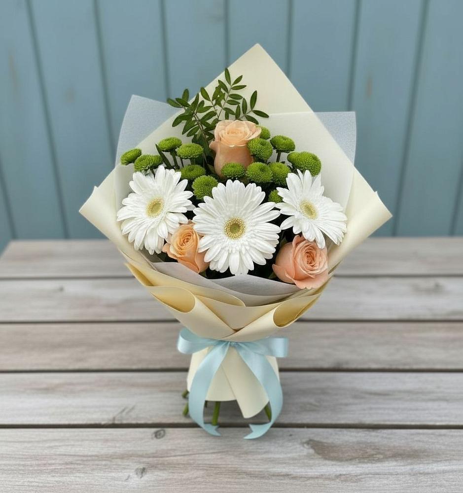 Букет цветов из: Герберы, Розы и Хризантемы в Чанки