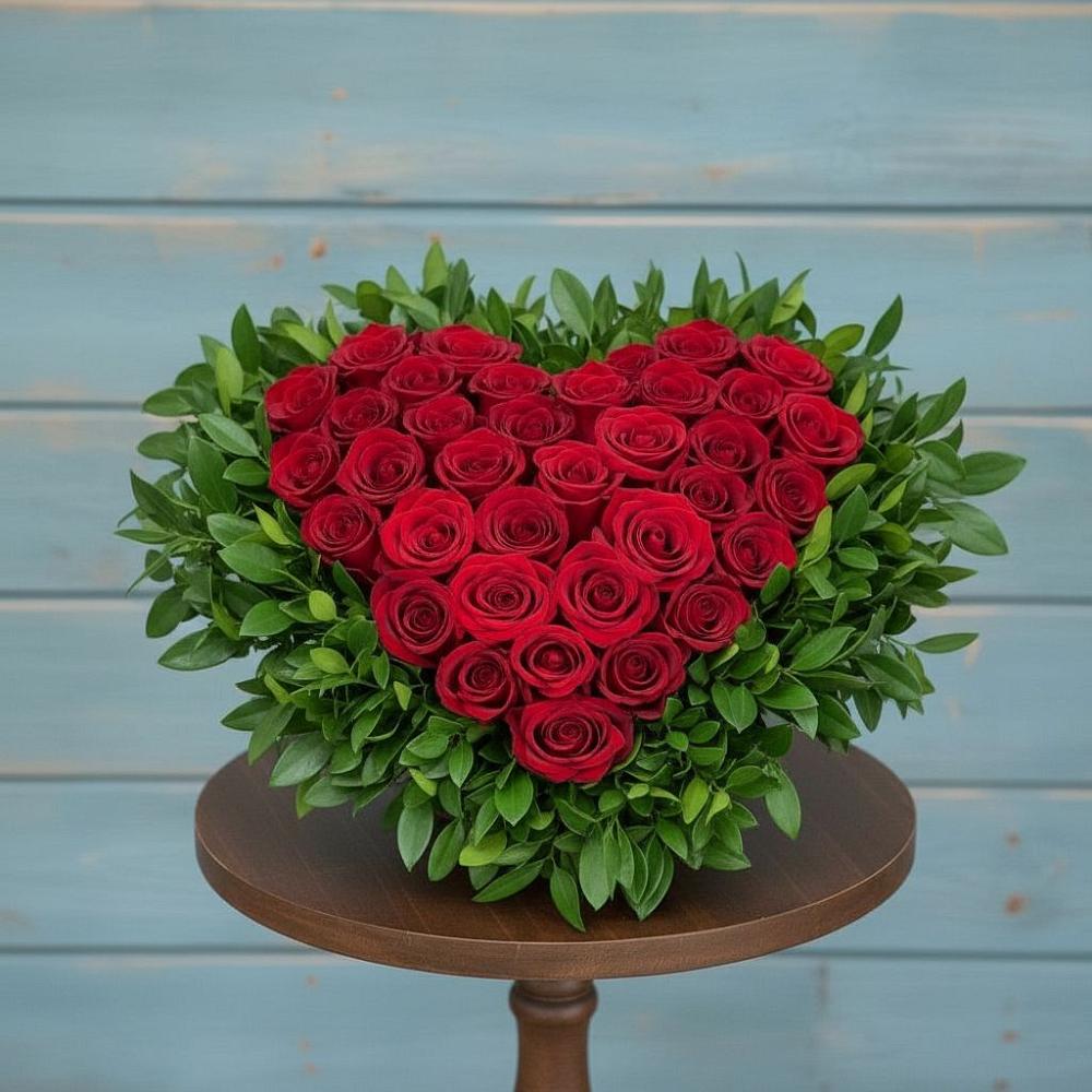 Цветочная композиция из Розы в виде сердца в Чанки