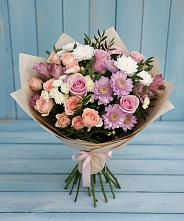 Букет цветов из:  Хризантемы, Розы и Альстромерии #REPLACE_PRED# Чанки